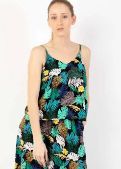 Best Sale Coton Du Monde Robe longue fendue ASSILIA imprimé tropical Palme Vert