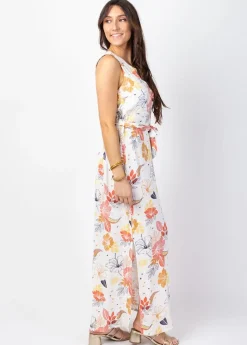 Cheap Coton Du Monde Robe longue fendue chic MELINDA cache-cœur imprimé floral blanc Althea