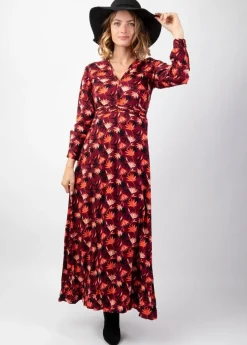 Cheap Coton Du Monde Robe longue fendue en viscose soyeux hiver CALISSA motif bohème Colchique