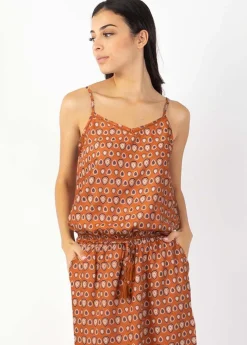 Cheap Coton Du Monde Robe longue fendue fines bretelles ALBA imprimé ethnique camel 29 Camel