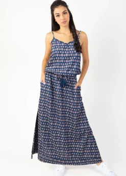 Cheap Coton Du Monde Robe longue fendue fines bretelles ALBA imprimé ethnique bleu 29 Marine