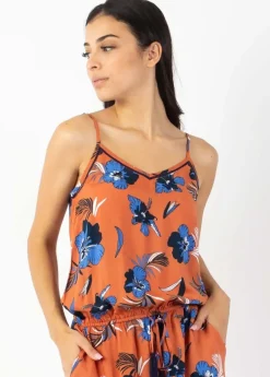 Fashion Coton Du Monde Robe longue fendue fines bretelles ALBA imprimé fleurs d' Hibiscus