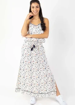 Cheap Coton Du Monde Robe longue fendue fines bretelles ALBA imprimé blanc Paisley