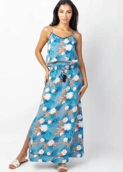 Clearance Coton Du Monde Robe longue fendue fines bretelles ALBA imprimé exotique Exotique Gris