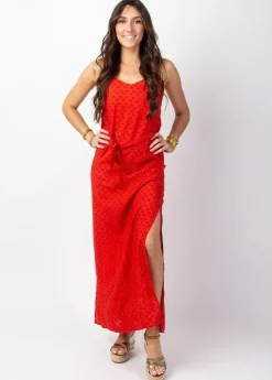 Clearance Coton Du Monde Robe longue fendue MARISSA motif ethnique orange Albizia Mandarine