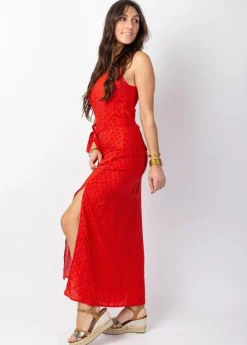 Clearance Coton Du Monde Robe longue fendue MARISSA motif ethnique orange Albizia Mandarine