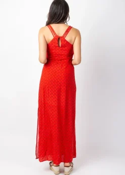 Clearance Coton Du Monde Robe longue fendue MARISSA motif ethnique orange Albizia Mandarine