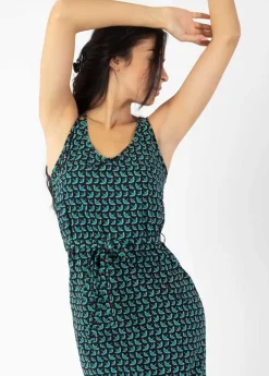 Store Coton Du Monde Robe longue fines bretelles LAETITIA imprimé ethnique vert Envolee Bleu