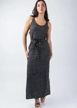 Clearance Coton Du Monde Robe longue fines bretelles LAETITIA imprimé ethnique noir 38 Noir