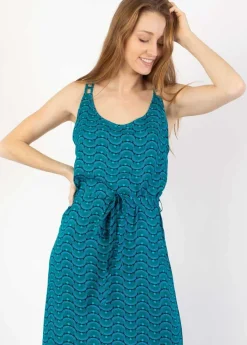 Flash Sale Coton Du Monde Robe longue fines bretelles LAETITIA imprimé ethnique turquoise 30 Bleu