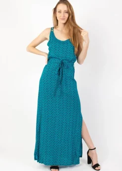 Flash Sale Coton Du Monde Robe longue fines bretelles LAETITIA imprimé ethnique turquoise 30 Bleu