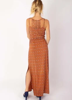 Best Coton Du Monde Robe longue fines bretelles LAETITIA imprimé ethnique camel 29 Camel