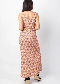 Shop Coton Du Monde Robe longue fleurie SAVANA larges bretelles avec ceinture Camélia