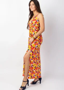 Store Coton Du Monde Robe longue fluide GLORIA fines bretelles imprimé fleuri Flowers Power