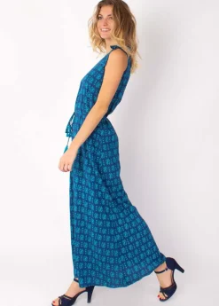 Cheap Coton Du Monde Robe longue fluide LUDMILLA imprimé ethnique marine 12 Bleu