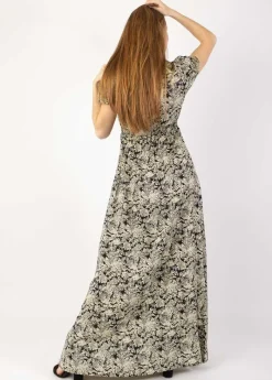 New Coton Du Monde Robe longue fluide MARBELLA imprimé bohème 24 Noir