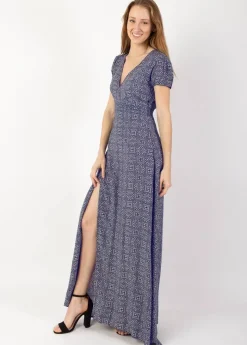 Best Coton Du Monde Robe longue fluide MARBELLA imprimé ethnique 32 Marine