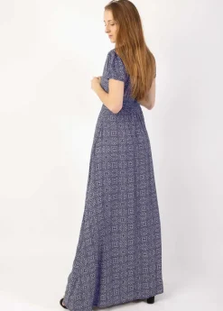 Best Coton Du Monde Robe longue fluide MARBELLA imprimé ethnique 32 Marine