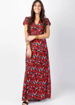 Best Coton Du Monde Robe longue fluide MARBELLA imprimé fleuri rouge Poppies