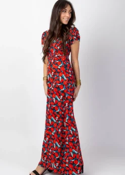 Best Coton Du Monde Robe longue fluide MARBELLA imprimé fleuri rouge Poppies