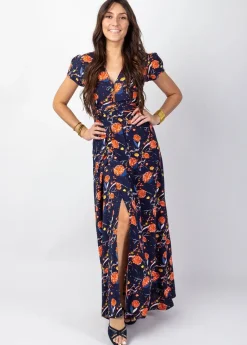 Flash Sale Coton Du Monde Robe longue fluide MARBELLA imprimé fleuri marine Hanami