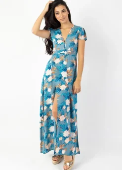 Sale Coton Du Monde Robe longue fluide MARBELLA imprimé exotique Exotique Gris