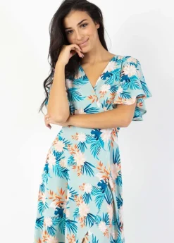 Outlet Coton Du Monde Robe longue fluide SAKURA imprimé fleurs exotiques Exotique Menthe