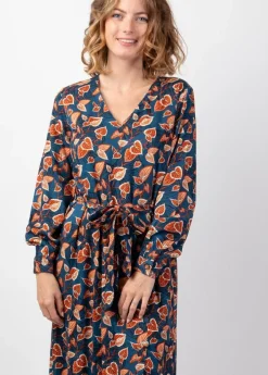 New Coton Du Monde Robe longue hiver en twill de viscose GAYA motif fleuri bleu Tylia