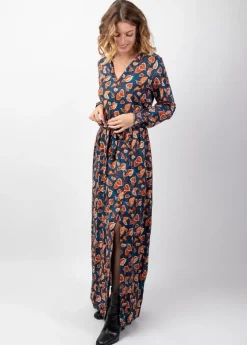 New Coton Du Monde Robe longue hiver en twill de viscose GAYA motif fleuri bleu Tylia