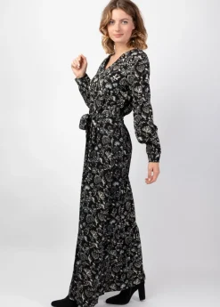 Best Sale Coton Du Monde Robe longue hiver en twill de viscose GAYA motif ethnique noir Orient