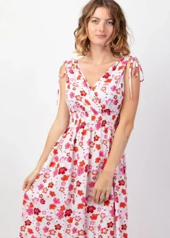 Shop Coton Du Monde Robe longue larges bretelles TAMARA blanche motif fleuri romantique Cherry Blanc