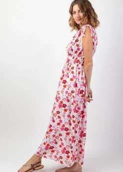 Shop Coton Du Monde Robe longue larges bretelles TAMARA blanche motif fleuri romantique Cherry Blanc