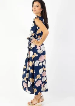 Cheap Coton Du Monde Robe longue manches volantées KAYLA fleurie bleue Blossom