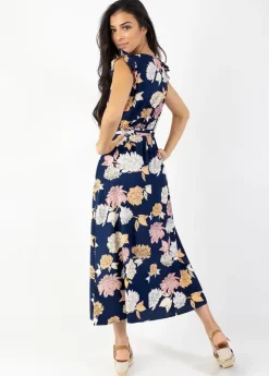 Cheap Coton Du Monde Robe longue manches volantées KAYLA fleurie bleue Blossom