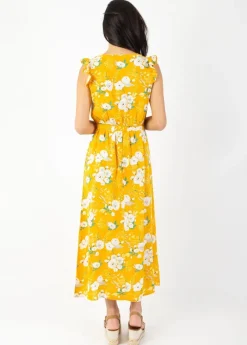 Fashion Coton Du Monde Robe longue manches volantées KAYLA fleurie jaune Bouquet Jaune