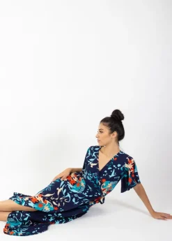 Shop Coton Du Monde Robe longue SAKURA bohème imprimé japonisant bleu Japan