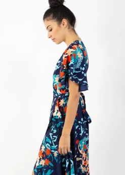 Shop Coton Du Monde Robe longue SAKURA bohème imprimé japonisant bleu Japan