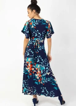 Shop Coton Du Monde Robe longue SAKURA bohème imprimé japonisant bleu Japan