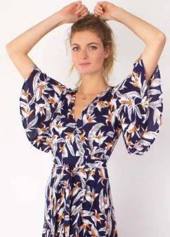 Cheap Coton Du Monde Robe longue SAKURA bohème imprimé fleurs de paradis 14 Marine