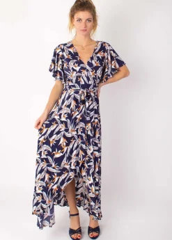 Cheap Coton Du Monde Robe longue SAKURA bohème imprimé fleurs de paradis 14 Marine