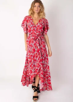 Outlet Coton Du Monde Robe longue SAKURA bohème imprimé fleuri rouge 8 Rouge