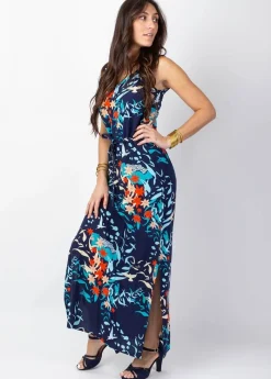Best Sale Coton Du Monde Robe longue SAVANA larges bretelles imprimé bleu profond Japan