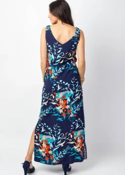 Best Sale Coton Du Monde Robe longue SAVANA larges bretelles imprimé bleu profond Japan