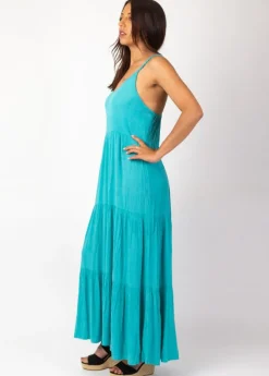 Flash Sale Coton Du Monde Robe longue unie fines bretelles torsadées MONICA Turquoise