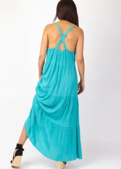 Flash Sale Coton Du Monde Robe longue unie fines bretelles torsadées MONICA Turquoise