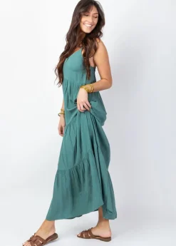 Online Coton Du Monde Robe longue unie fines bretelles torsadées MONICA Vert