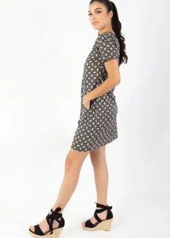 Cheap Coton Du Monde Robe manches courtes en coton CLAUDIA imprimé ethnique Papyrus