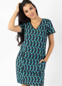 Clearance Coton Du Monde Robe manches courtes en coton CLAUDIA imprimé ethnique bleu 13 Bleu