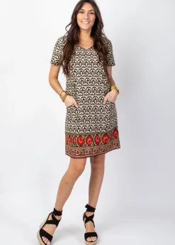 Online Coton Du Monde Robe manches courtes en coton CLAUDIA imprimé ethnique africain Kénya