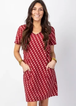 Shop Coton Du Monde Robe manches courtes en coton CLAUDIA motifs ethniques bordeaux Medina